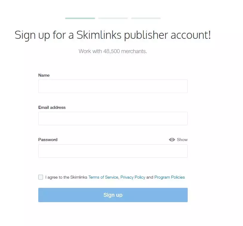 Skimlinks publisher account