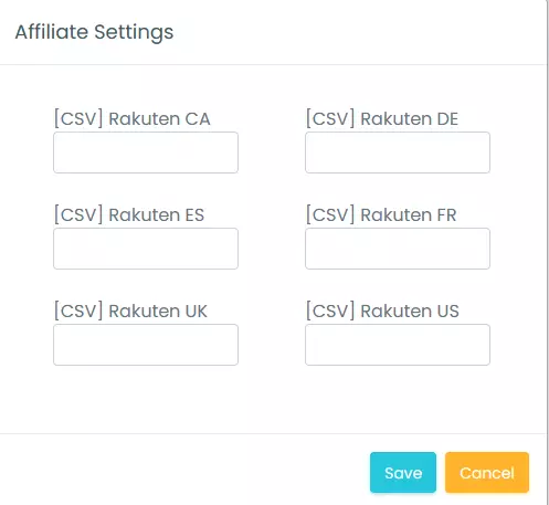 Rakuten affiliate settings box